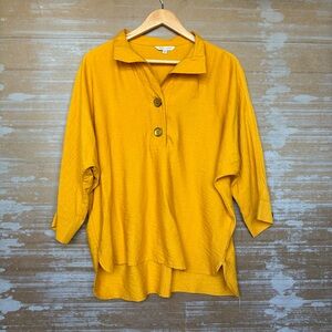 John Mark Popover Blouse Mustard Yellow Preppy Boho Summer Womens M
